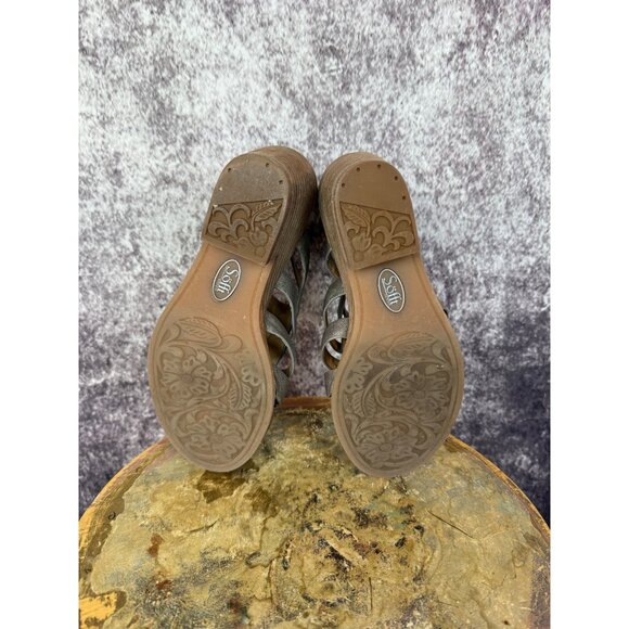 Sofft Wedge Sandals Womens 7 Gold Metallic Leather Gladiator Boho Mod City - Picture 10 of 10